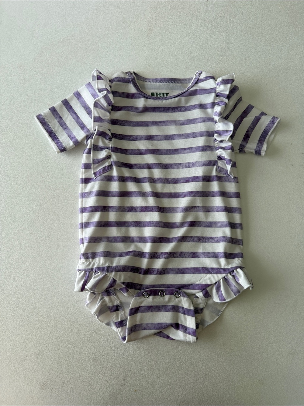 Purple & White Striped Ruffle Baby Onesie